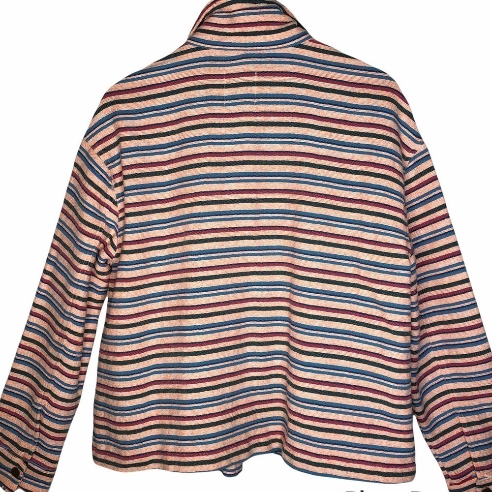 ZARA NWT “Leslie” Striped Shirt Jacket Size Medium in Bright Pink Multi - Picture 6 of 15